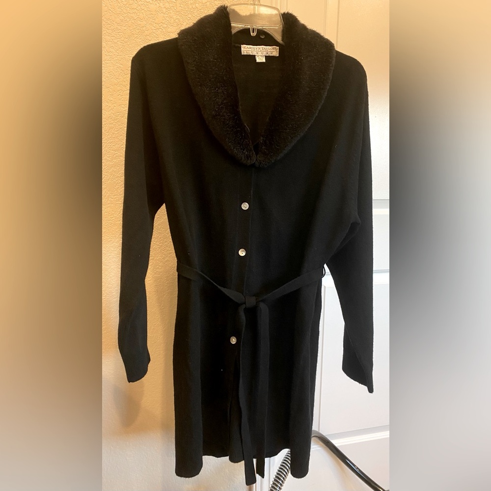 Faux Fur Shawl Collar Black Cardigan